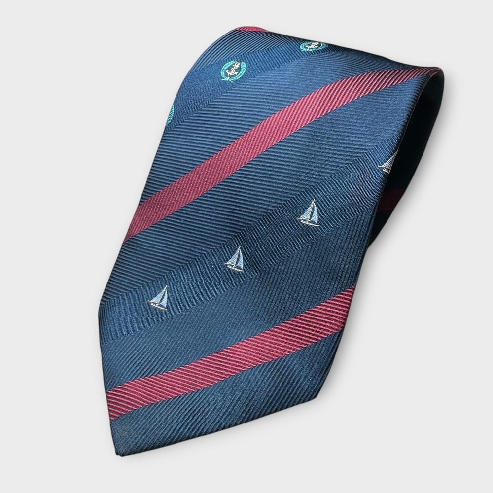 Pussers of the West Indies Silk Tie Navy Burgundy Nautical Sailboat Anchor Italy
